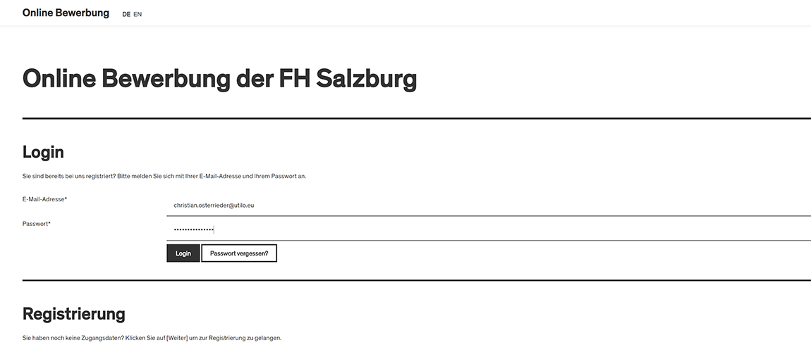 Bewerbungsportal der FH Salzburg